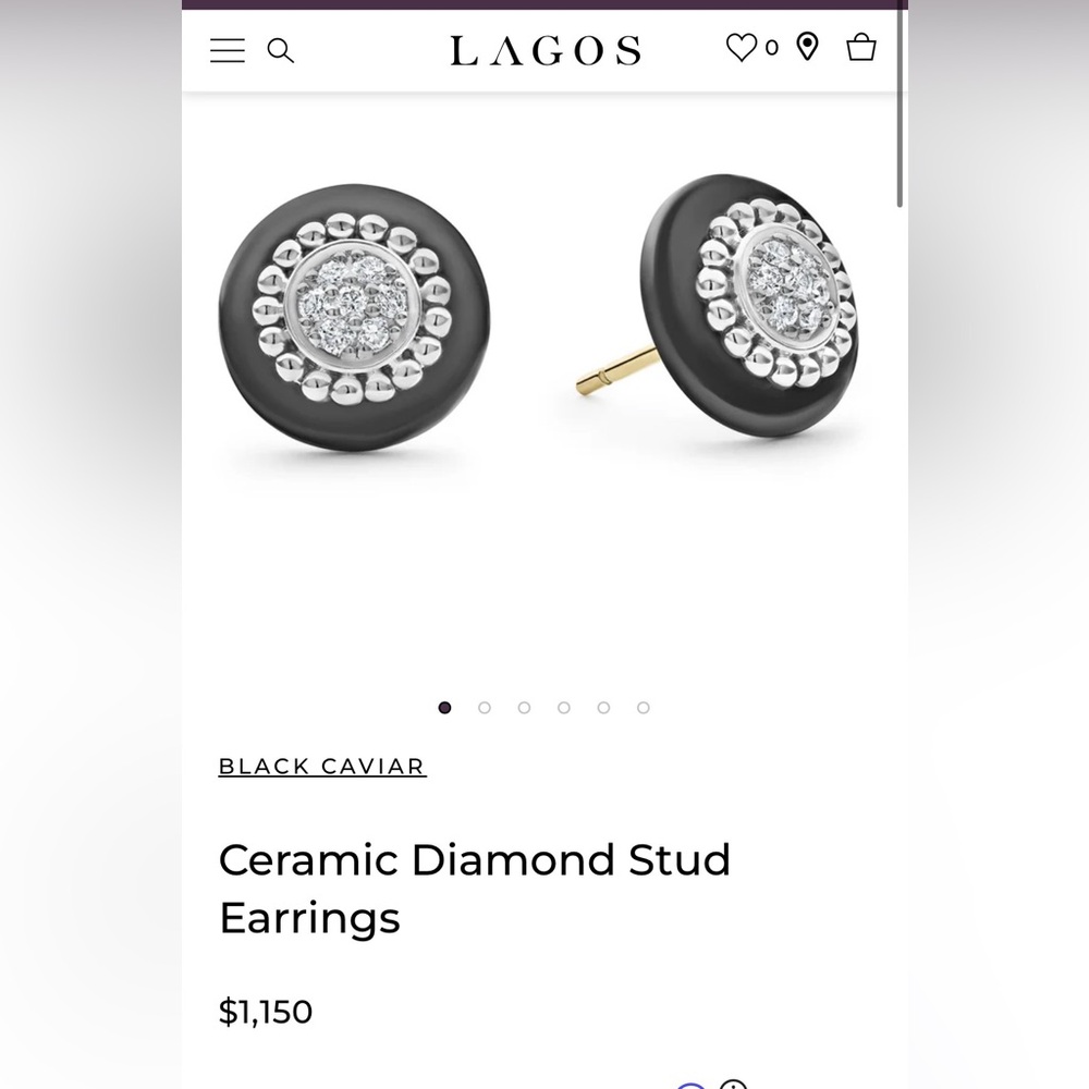Lagos silver black ceramic and diamond stud earrings